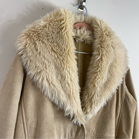 Vintage Penny Lane Wilsons Tan‎ Suede Leather Faux Fur Collar Jacket Coat Sz L - Picture 4 of 15